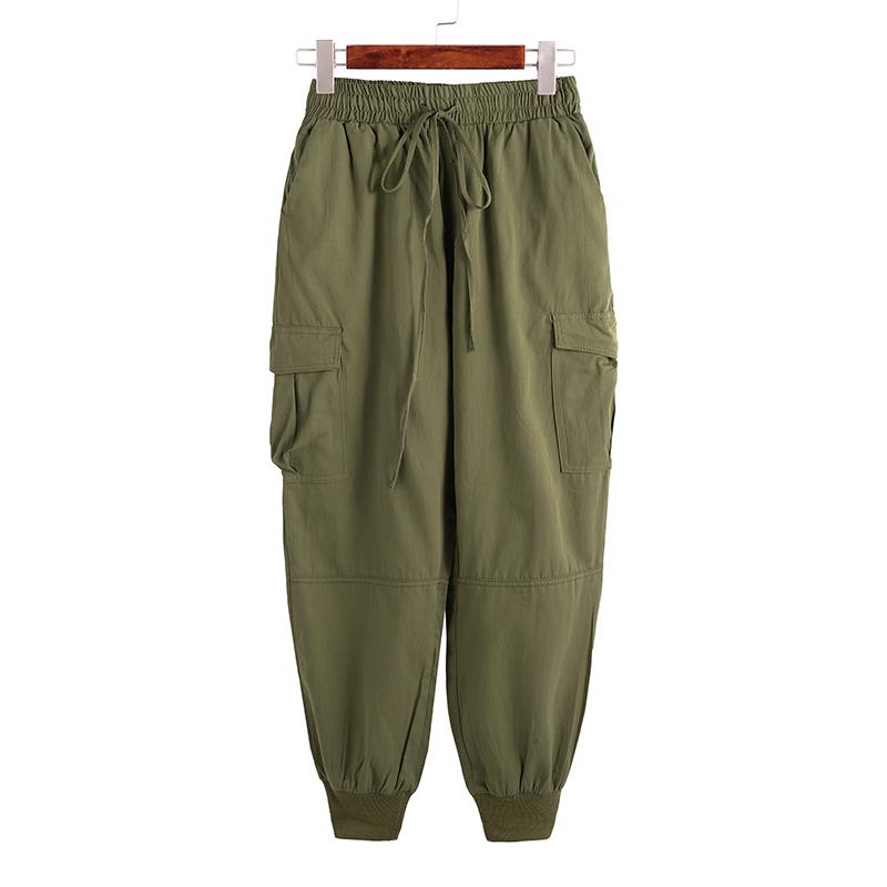 Женские шаровары с эластичной резинкой на талии и карманами, брюки с резьбой по краю