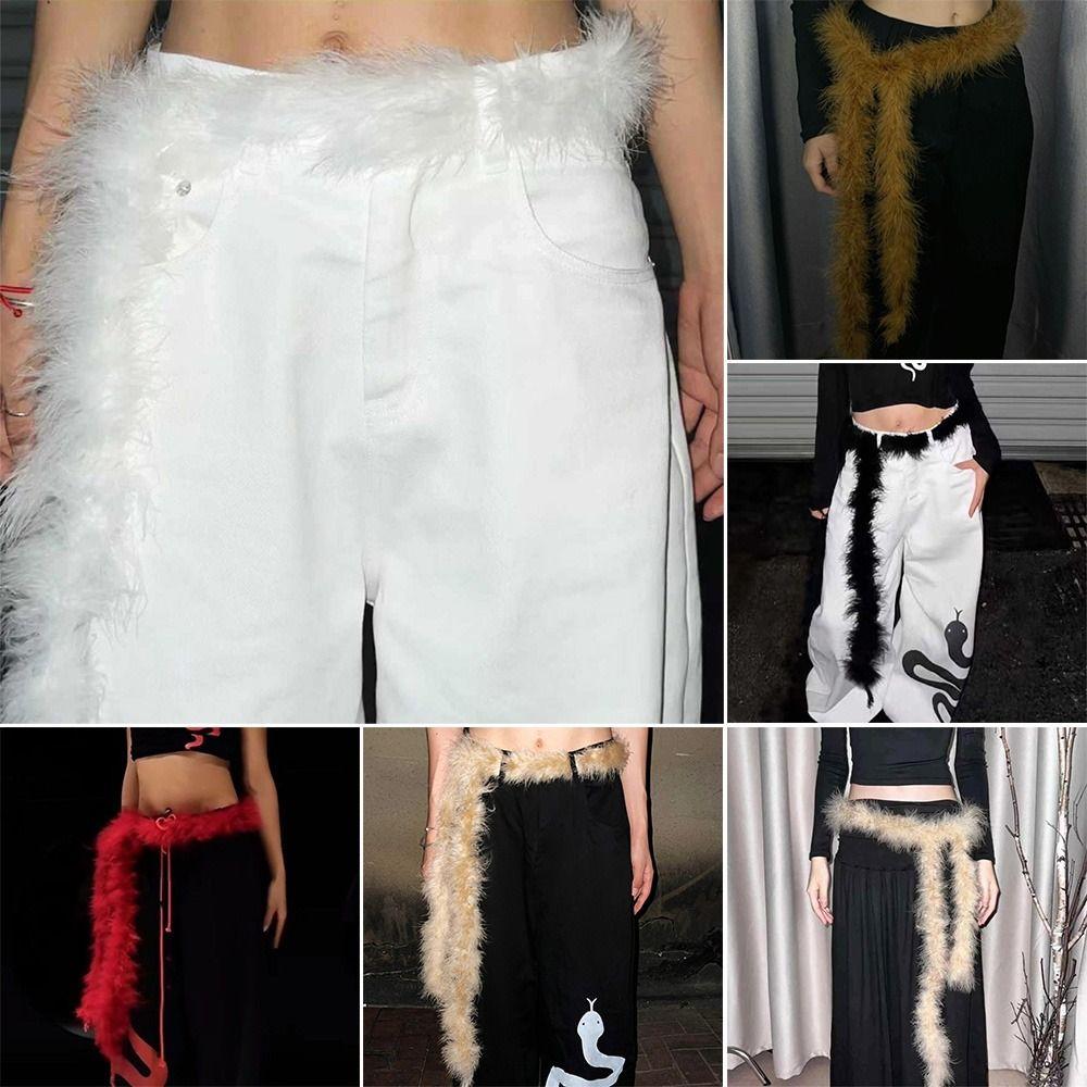 Панк Y2K Меховой ремень Супермягкий Хип-хоп Джинсовый ремень Джинсы Брюки Декор Плюшевая Поясная цепочка