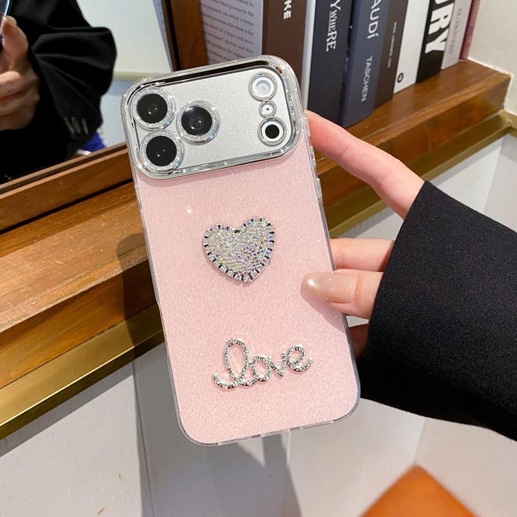 Mingyuan Style Glitter Pink Heart Diamond Phone Case for Apple iPhone 17 Promax / 16p