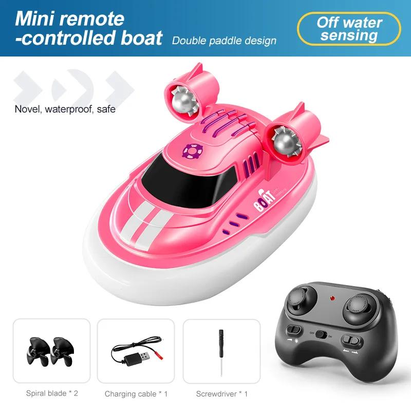 Non-Toxic 1/32 Mini Remote Control Boat Pocket Rc Boat Ship With Dual Propellers Waterproof Anti-Collision Led Light Speedboat Toy For Kid