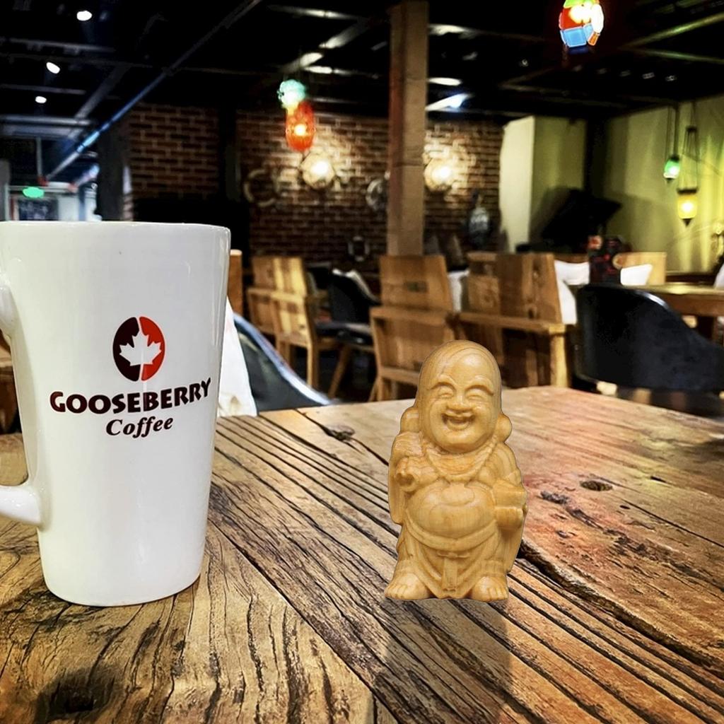 Hotei Buddha Wood Seven Lucky Hotei Maitreya Improves Good Feng Shui Interior Gift Statue, Carving, Gods, Ornament, Wooden, Mini, Bodhisattva, Object,