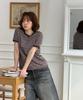 AMOU Amou Multi Stripe Ringer T-Shirts Brown
