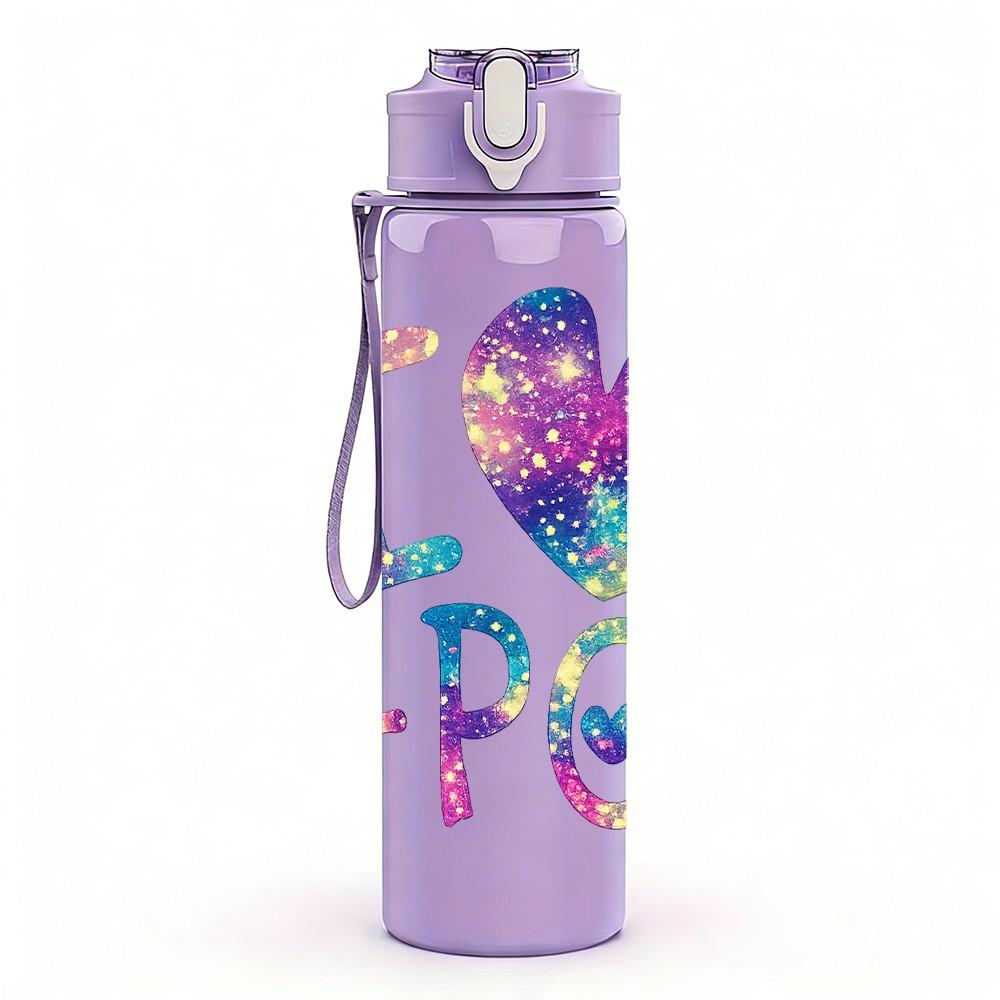 1PC I Love K Pop Heart Letter Slogan Print 750ml Color Plastic Sports Water Bottle Leakproof Flip Straw Lid Suitable for Sports Office Home Use