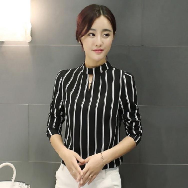 Elegant Women Long Sleeve O-neck Stripe Blouse With Premium Quality Fabric And Timeless Design