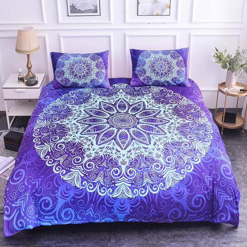 Комплект постельного белья Mandala размера King Flower Blue Purple Pink Комплект постельного белья Bohemian Mandala Style Soft Polyester Steady Cover