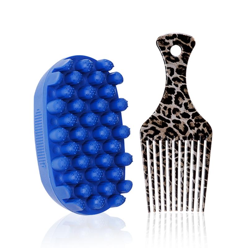 2pcs/set Professional Rubber Washable Afro Sponge Soft Hair Coil Wave Dreadlock Natural Fork Comb Salon Hair Styling Tools Kit