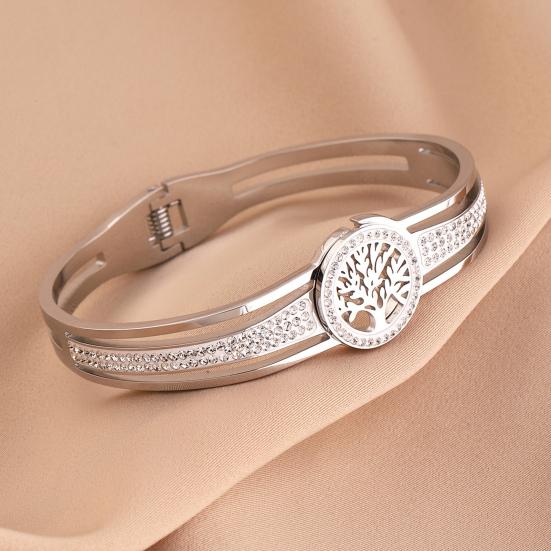 Yousheng Lady Bangle кубический цирконий Древо жизни Декор ажурный гальванизированный титановый стальной браслет для выпускного вечера ежедневный подарок для свиданий для любимых