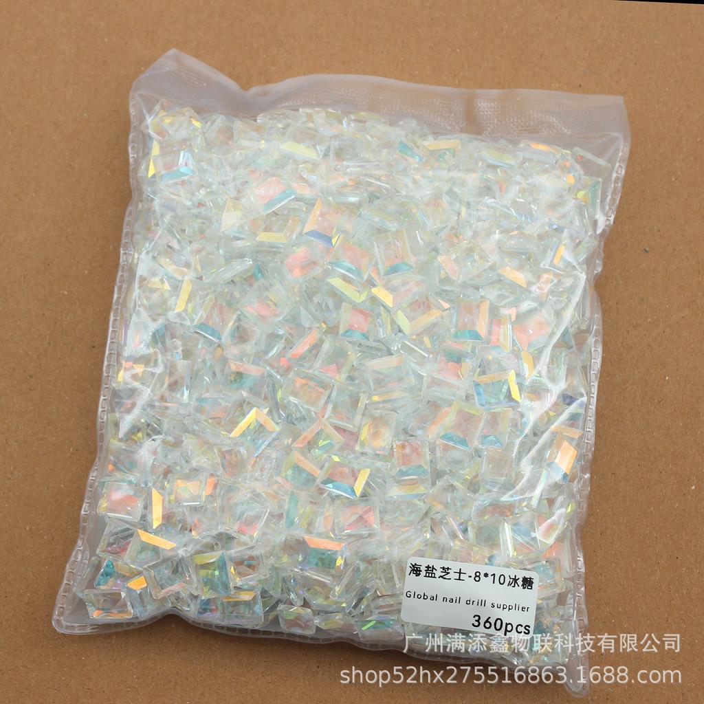 Целая упаковка из 360 кристаллов с острым дном в виде морской соли и сыра, бриллиантов, толстых квадратных, с кривым сердцем, украшений для дизайна ногтей