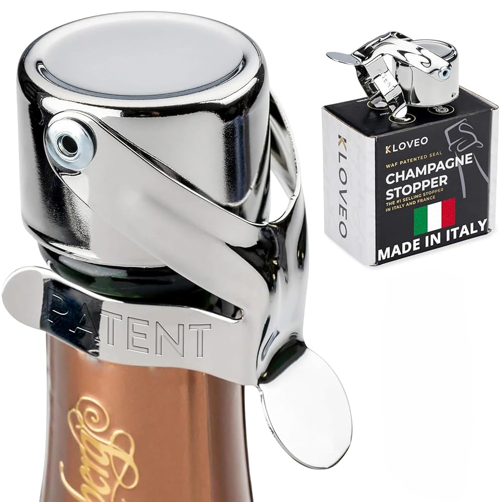 KLOVEO Champagne Stopper, Patented Seal, Made in Italy, Professional Grade WAF Champagne Bottle