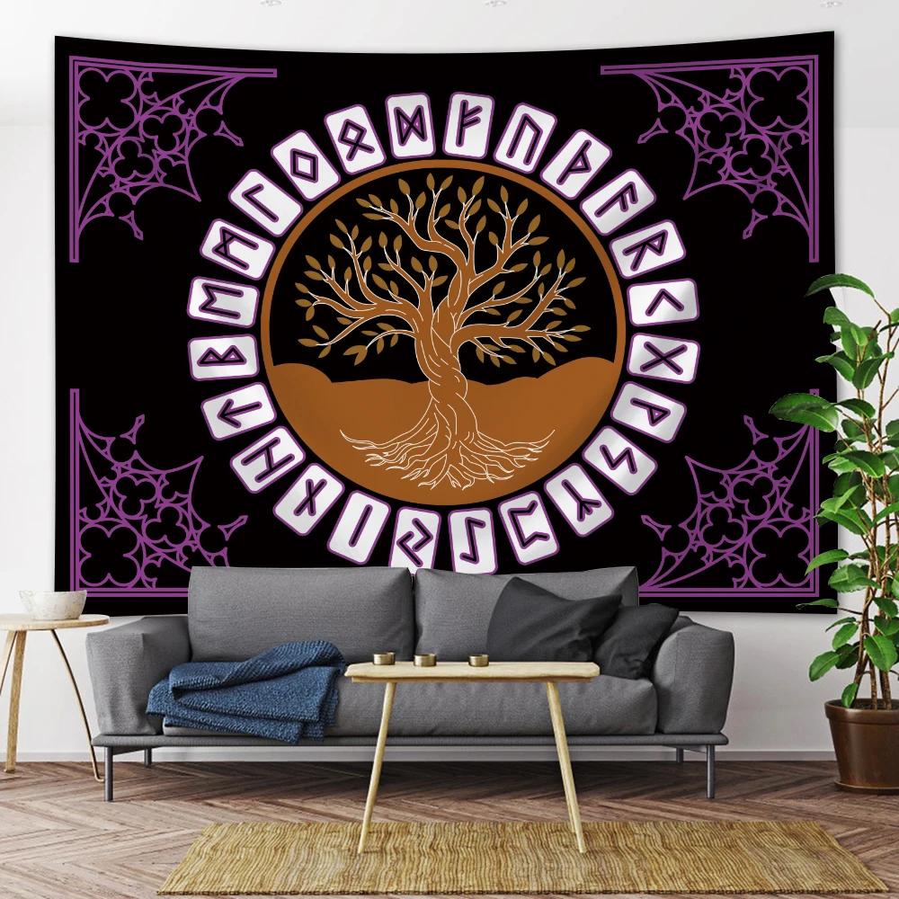 Viking Mysterious Symbols Tarot Home Tapestry Psychedelic Scene Wall Hanging Room Yoga Mat Sheets