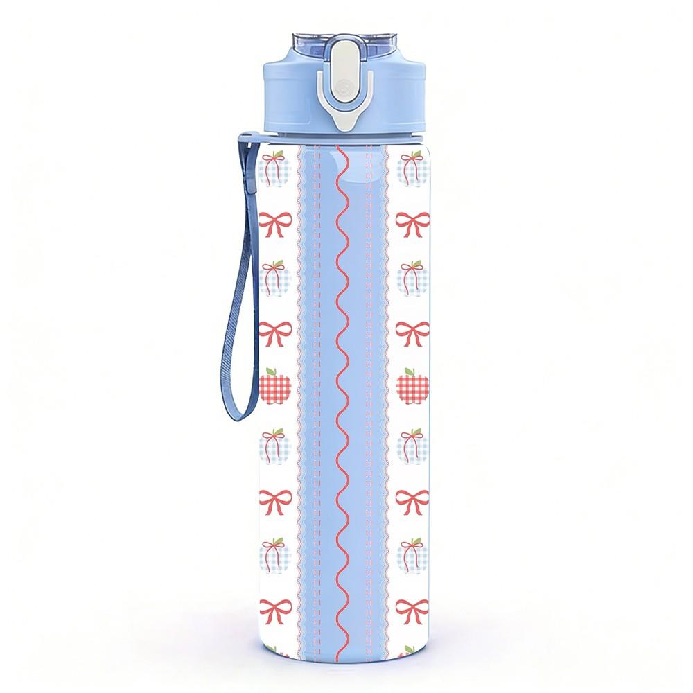1PC Retro Heart Lace Seamless Pattern Print 750ml Color Plastic Sports Water Bottle Leakproof Flip Straw Lid Suitable for Sports Office Home Use