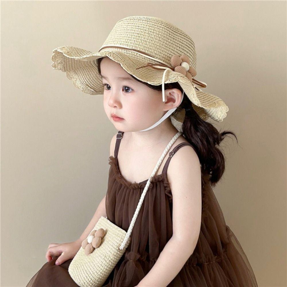 Korean Style Floral Straw Hat Spring Summer Baby Sun Hat Trendy Children Straw Hats  for Kids