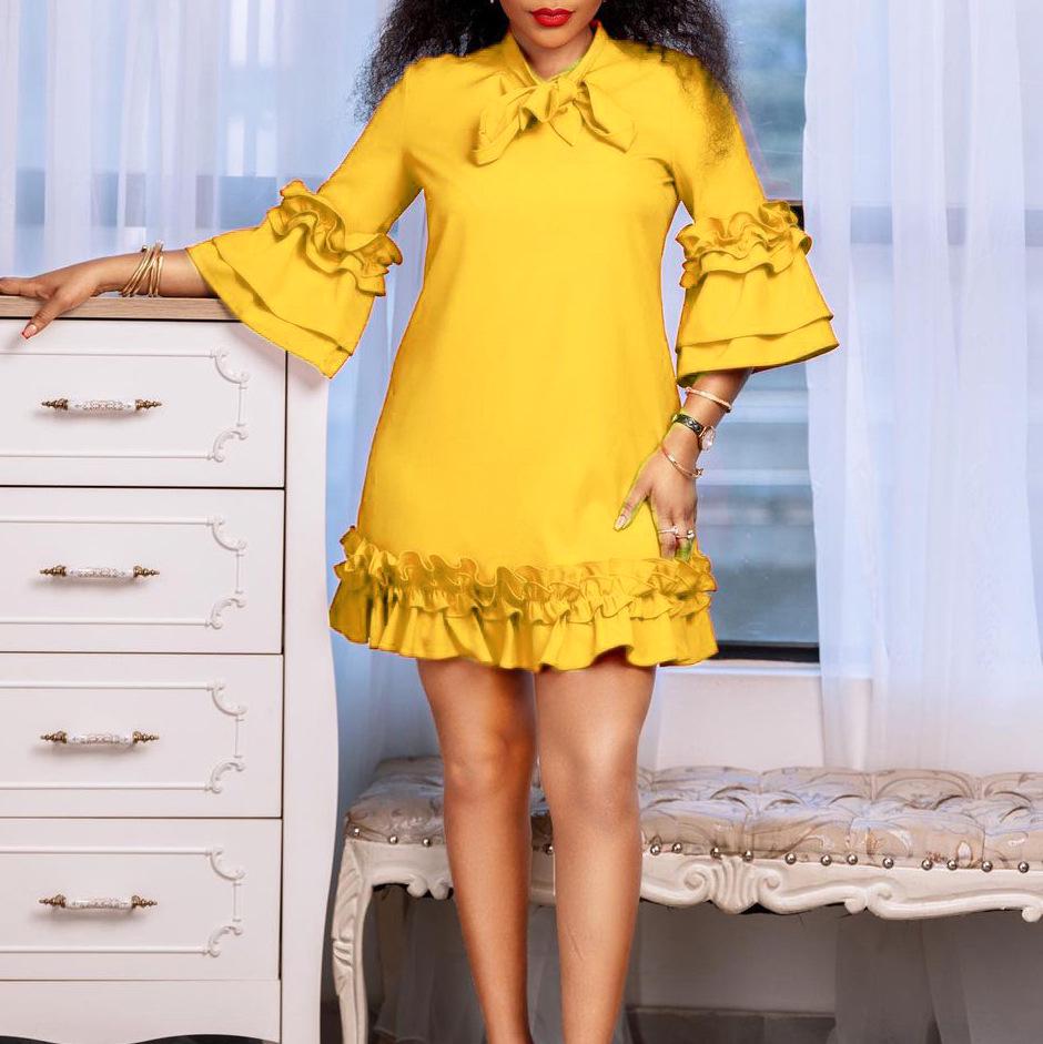 2024 Summer Plus Size Women's Loose Tie Ruffle Dress