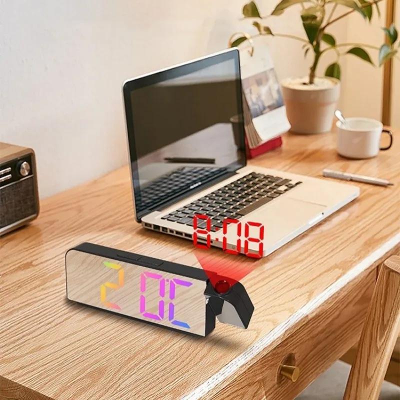 Цифровые проекционные часы-будильник с питанием от USB, ночной режим, функция отключения питания, память, настольные часы, светодиодные часы 12/24 ч с USB-кабелем