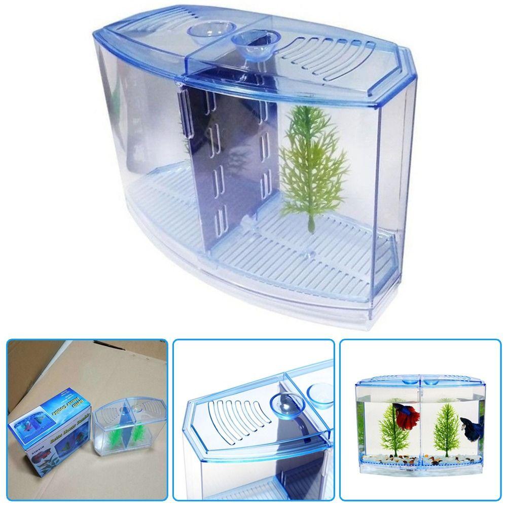 Single/Double Grid Betta Isolation Box Plastic Small Fish Tank Aquarium  Office Fish