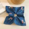 Корейский синий цветочный квадратный платок резинка для пучка
