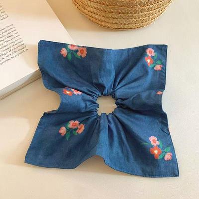 Корейский синий цветочный квадратный платок резинка для пучка
