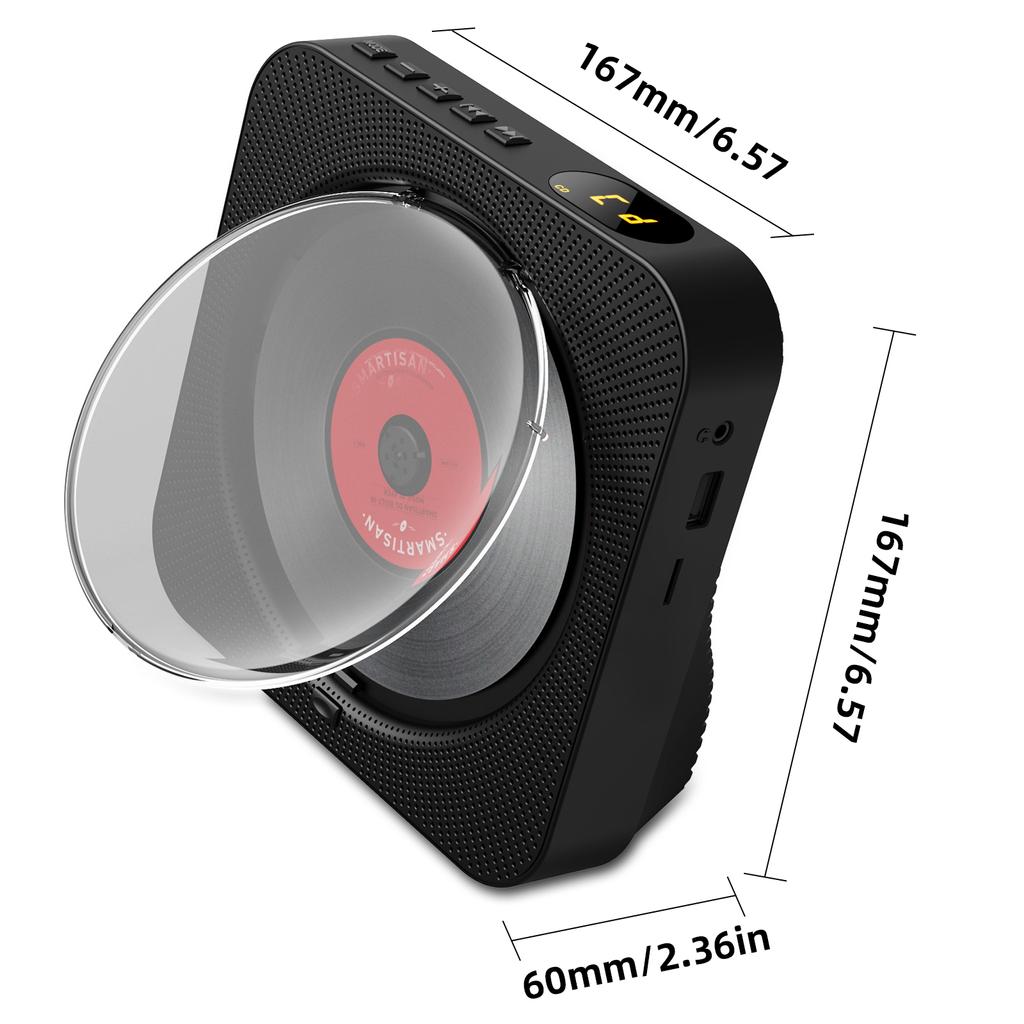 BT5.1 CD Player Portable Music Player FM Radio Desktop CD Runner with Dustproof Cover LED Display 6