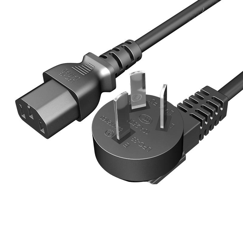 3C Certified Angled Three-Pin Plug with C13 Connector Power Cord for Computer and Rice Cooker