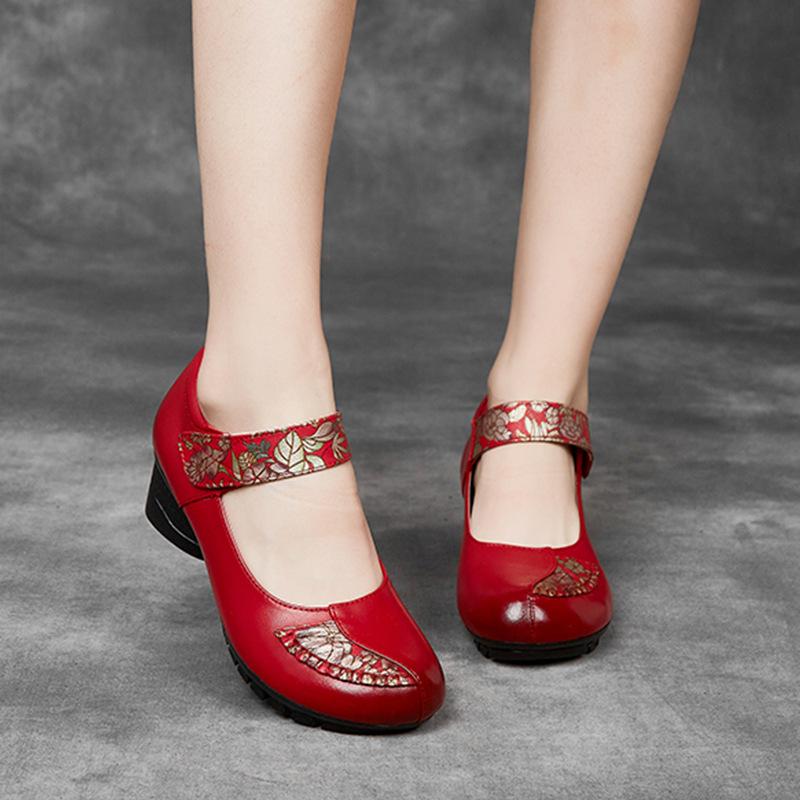 Ethnic Style Spring and Fall Women's Shoes Thick with Soft Bottom Fashion Single Shoes Head Layer Cowhide Small Leather Shoes