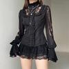 Retro Shirt Women's New Lace Spliced Lantern Sleeve Top