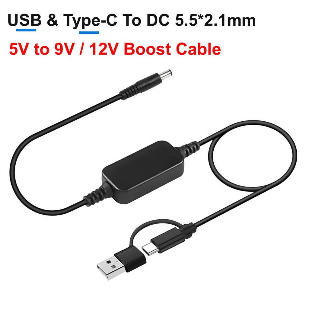 Кабель-адаптер USB Type C на DC 5.5x2.1 мм 5V 9V 12V с функцией повышения напряжения для роутера, светодиодных лент, динамиков, камер видеонаблюдения, USB-зарядное устройство с кабелем-бустером