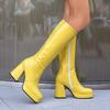 Square Head Platform Ultra-High Thick Heel PU Material Women's Knee High Boots Concise Side Zipper Plush Lining Long Boots