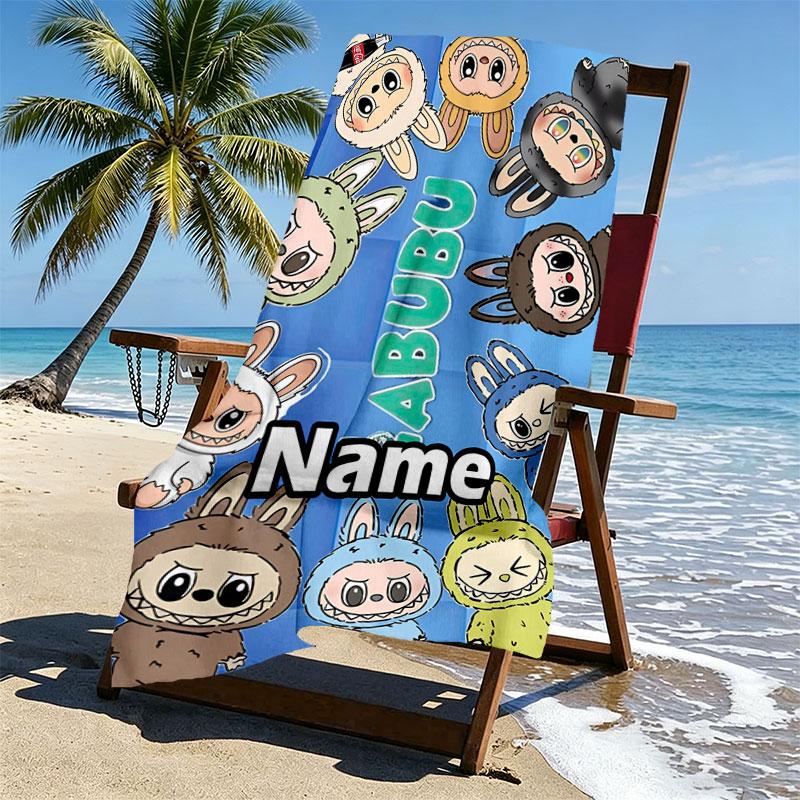 Custom Name Personalized Labubu Print Beach Towel, for Trip Camping Beach Party Home Decor, Birthday Gift for Family & Friends