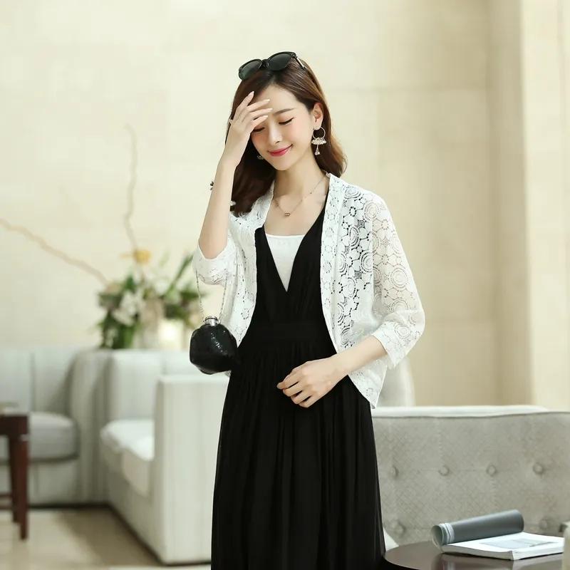 Летний кардиган с цветочным узором, женский сплошной цвет, тонкая шаль, защита от солнца