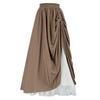 Women Lace Stitching Side Pleated Maxi Skirt Solid Color Double Layer Long Skirt Elastic High Waist Retro A Line Skirt