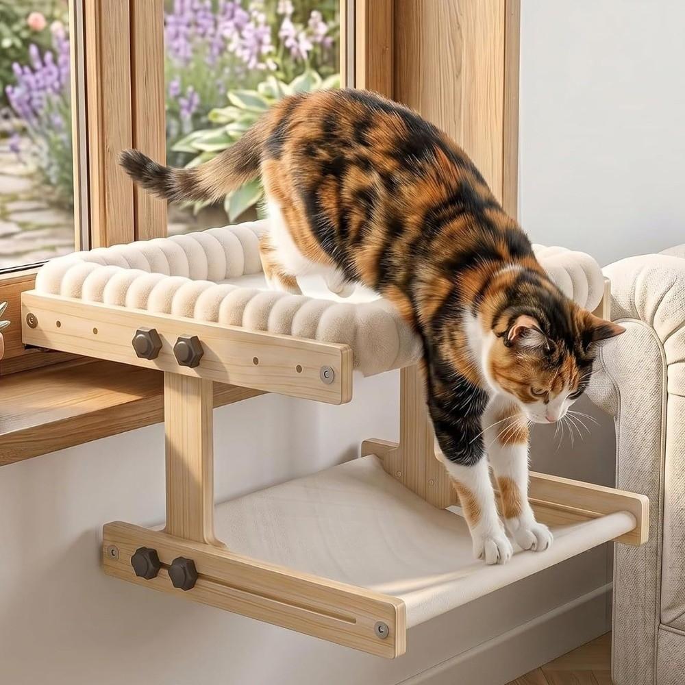 Wooden Frame Cat Window Bed Plush Cushion Cat Hammock Pet Furniture Cat Perch Hammock Home Use