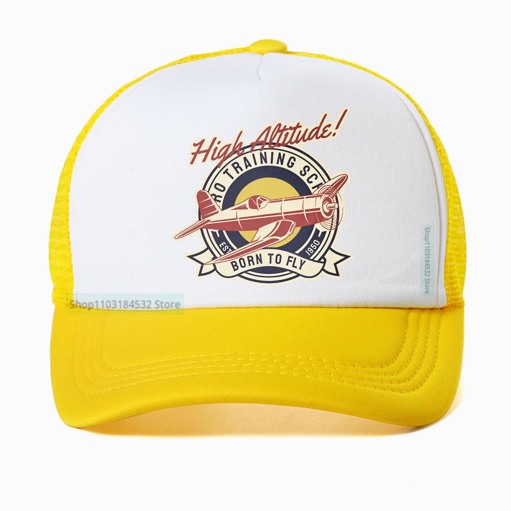 Funny High Altitude BORN TO FLY Vintage Airplane Baseball Cap Unisex Harajuku Summer Fashion Mesh Breathable Trucker Hat