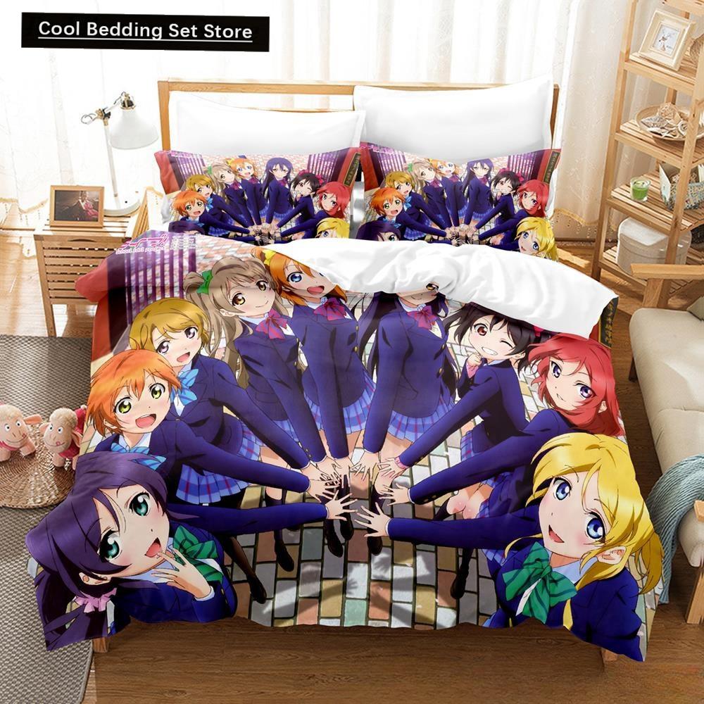 Мода 2025 Новая Каваии Love Live! Комплект постельного белья Мультяшный Аниме трехпредметный комплект Взрослый Детский Спальня Пододеяльник Комплекты Домашний Текстиль