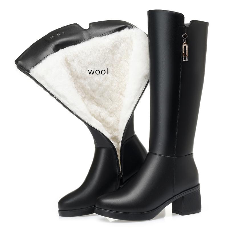 Женские зимние ботинки, теплые высокие сапоги из натуральной кожи и шерсти, женские модные женские сапоги на среднем каблуке на весну и осень