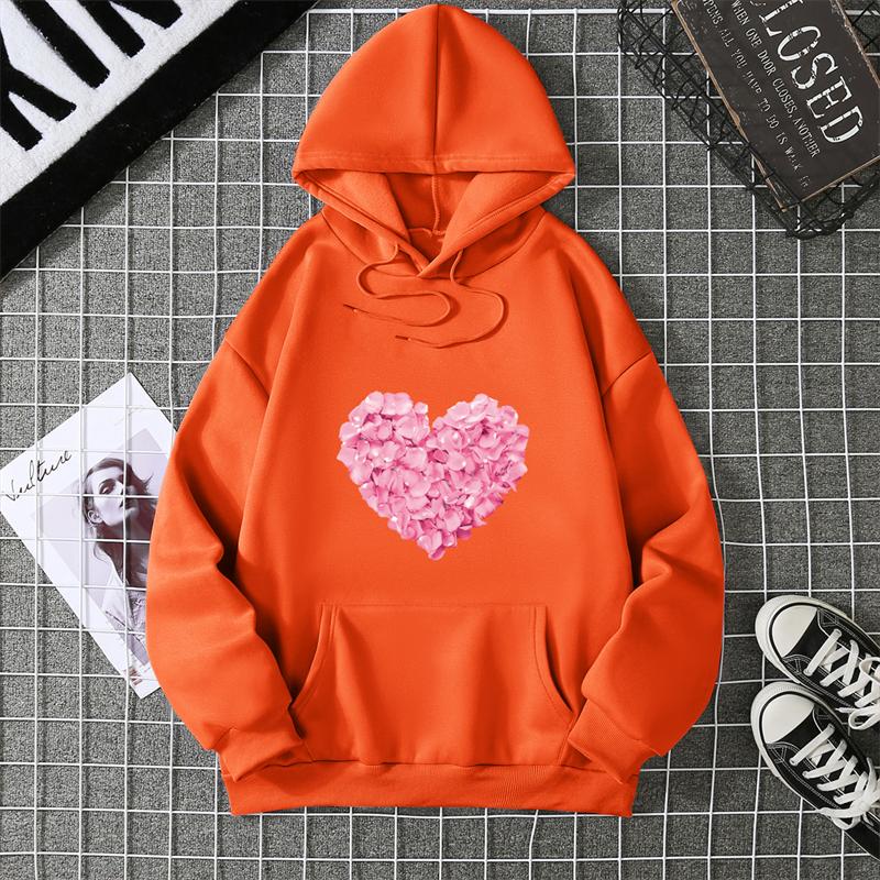 Yurak shaklidagi bosma grafik kaputlar Yoqimli liboslar Moda bo'sh pullover Sweatshirt Kundalik qizlar uchun qalpoqli toplar