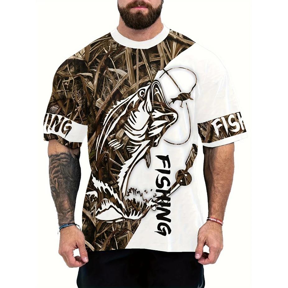 Мужская яркая футболка с принтом рыбы - Дышащая, слегка тянущаяся полиэстеровая футболка с круглым вырезом для улицы, идеально подходит для лета