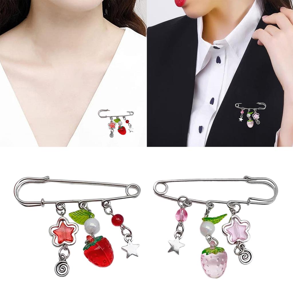 Sweet Pin Clothing Jewelry Sweater Shawl Clip Strawberry Chain Pin Alloy Material Clasp Pin Lapel Pin for Daily Party