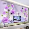 Photo Wallpaper For Walls 3D Stereoscopic Purple Rose Flowers Living Room Sofa TV Background Wall Mural Home Decor Modern