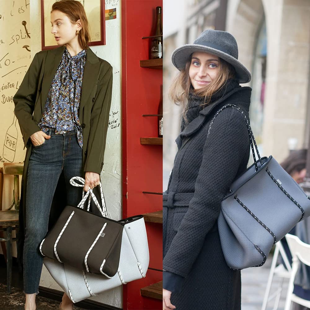 [qbag paris] Средняя сумка-тоут из неопрена на молнии, Неопреновая сумка для подгузников, Большая вместимость, Легкая, Моющаяся, Повседневная, Для работы, Для поездок на работу, Для школы, Формат А4