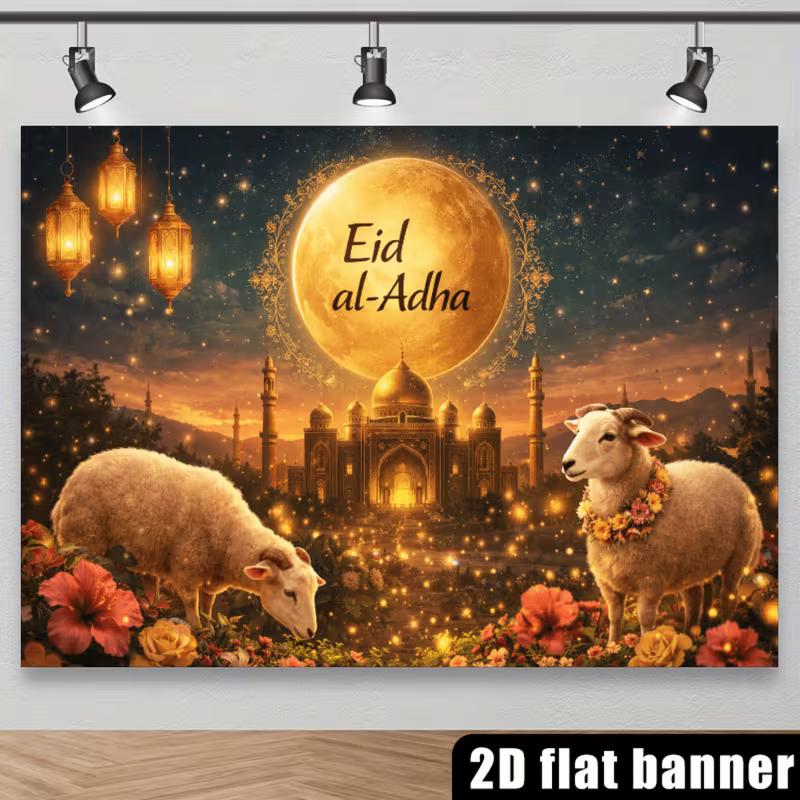 2D Eid al-Adha Backdrop Golden Moon Sheep Photography Background