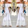 New European and American independent station fashion one-word neck splicing lace dress wholesale