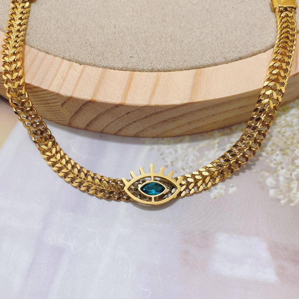 Wenjian Titanium Evil Eye Necklace with Zircon Pendant