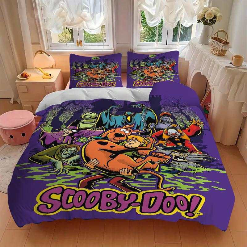3Pcs Scoobydoo Mystery Night Bedding Set Soft Fabric Duvet Cover Pillowcases Home Christmas Xmas Halloween Gift 1 Duvet Cover 2 Pillowcase El122