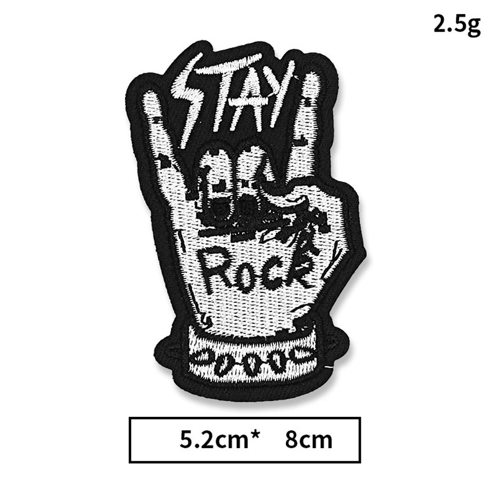 Rock Roll Embroidery Iron On Patches Punk Style Cloth Appliques Hard Rock Heavy Metal Music Emblem Black Skull Emblem for Jacket