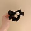 Black Velvet Pearl Bow Hair Tie, 2023 Stylish Large Intestine Rubber Band for Women