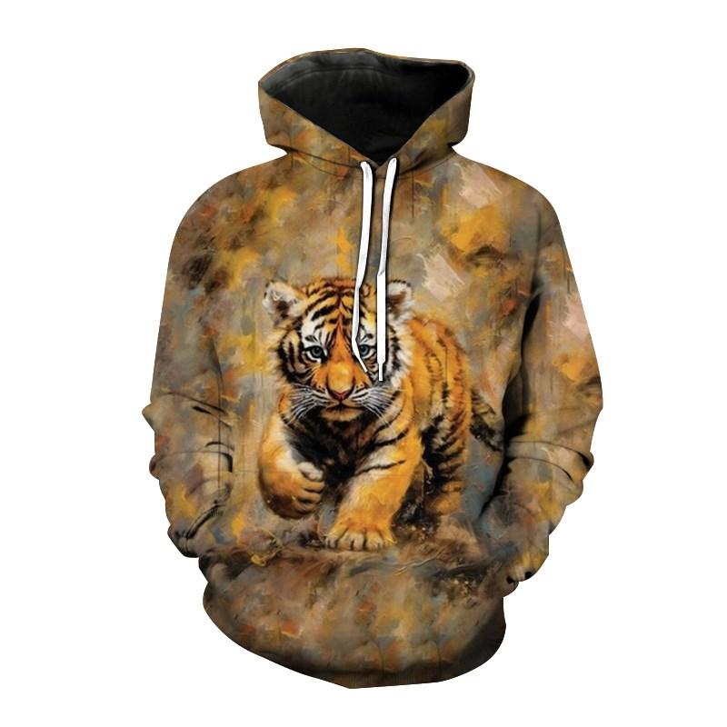 3D-принт Wise Tiger Graphic Hoodies For Men Long Sleeve Pullover Hooded Sweatshirts Men's Loose Oversize Sport Hoodies Tops