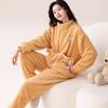 Женская пижама из кораллового флиса, зимний флисовый комплект с утолщенным воротником-стойкой, женский фланелевый теплый комплект домашней одежды