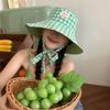 Корейская двухсторонняя клетчатая шляпа рыбака, женская шляпа-ведро с ремешком, шляпа для отдыха на открытом воздухе, солнцезащитная шляпа