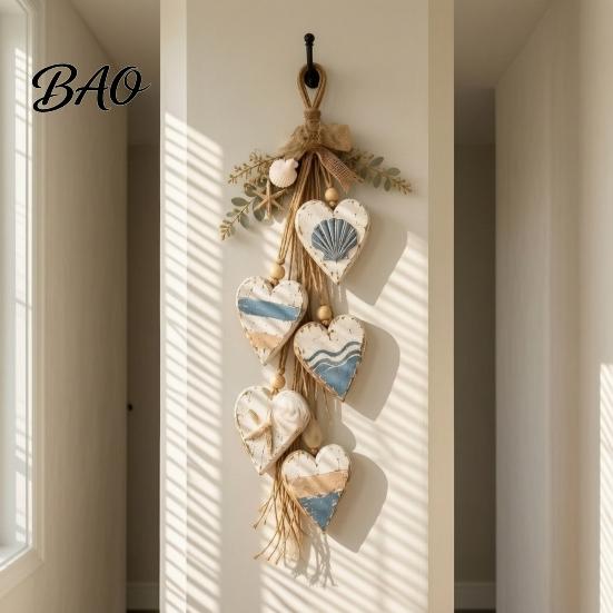 Handmade Hanging Heart Ornament Wall Decor, 5 Layered Hearts Ornament, Rustic Farmhouse Coastal Style Wood Indoor Decor Sign, Thanksgiving Fall