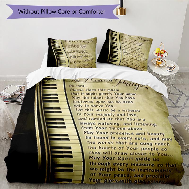 Music Notes Harmony 3‑Piece Bedding Set,Soft Duvet Cover with 16 Pillowcases,Multi‑Scene Home Dorm Use,Ideal Gift for Birthday & Holiday